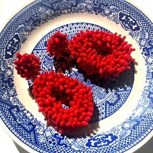 Red Beaded Dangle Earrings
